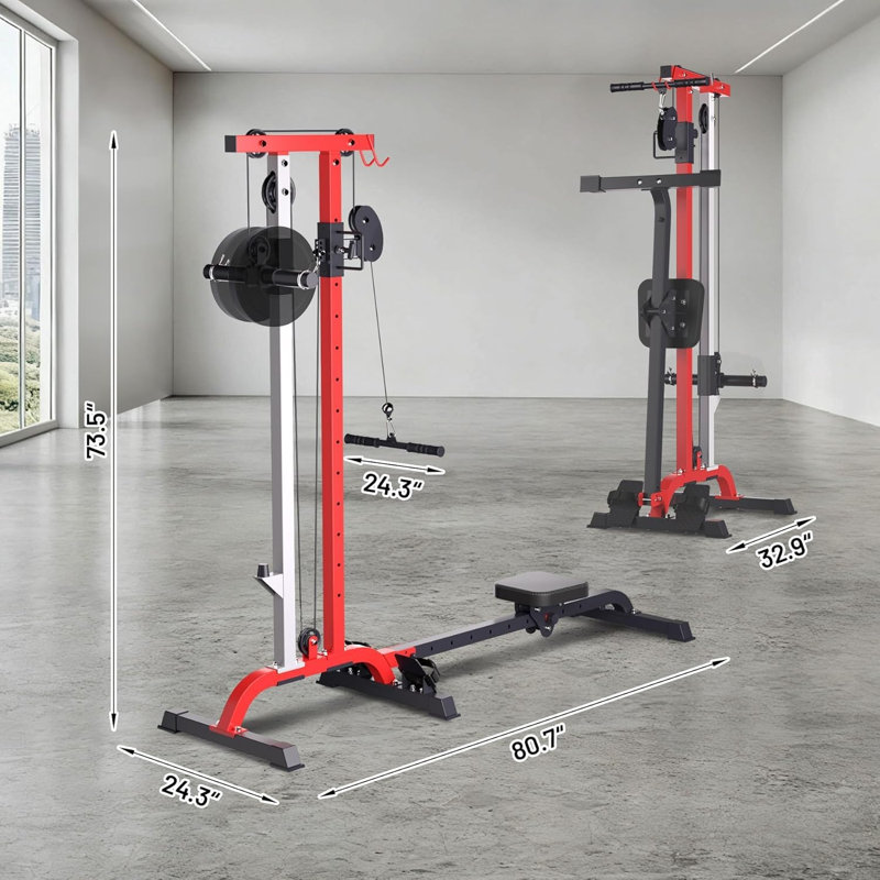 2-in-1 Rowing & LAT Pull Down Cable Machine – Adjustable Resistance – High/Low Pulley System – Compact Multi-Function Strength Training – Black & Red