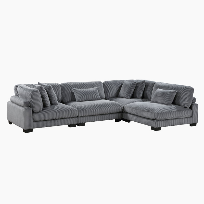 Canapé modulaire moderne en velours côtelé de 135 po Brinsley avec coussins réversibles et 6 coussins, Velours côtelé gris