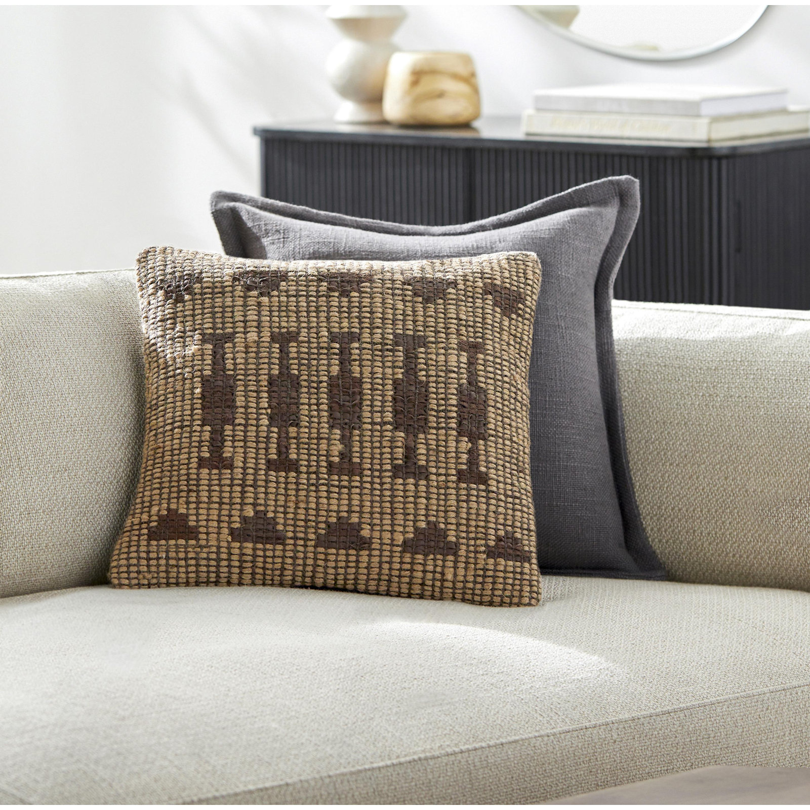 Twareg Geometric Jute / Sisal Throw Pillow, Polyester, 22"H x 22"W
