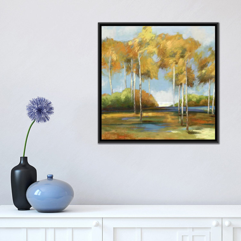« aéré birches », impression sur toile, H 18 po x l 18 po x P 1,5 po, Toile avec cadre noir, Pas de tapis