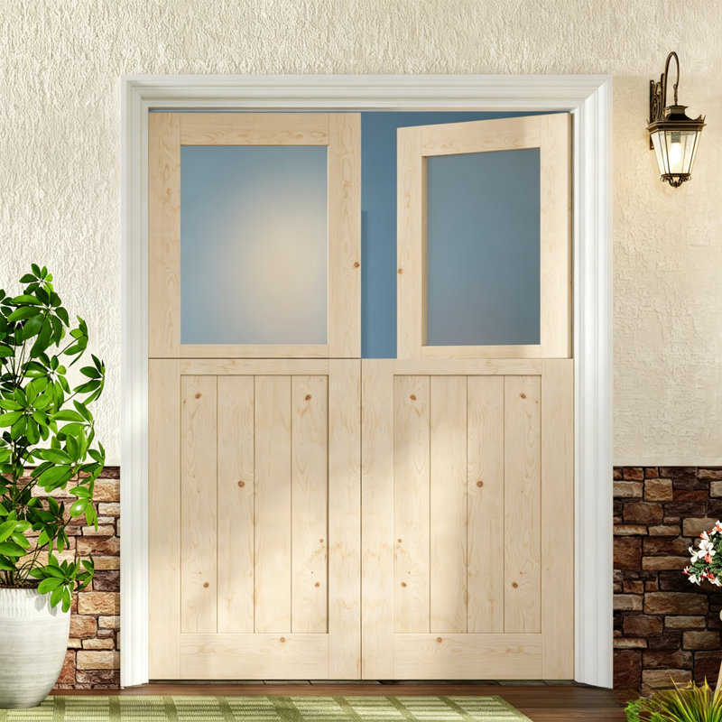 Porte extérieure - 1 porte d'entrée en bois de pin massif en verre givré massif, L 64 po x H 80 po