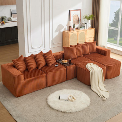U-Shaped Modular Sofa with Wireless Charging, USB Ports, Cup Holders, No Assembly Required