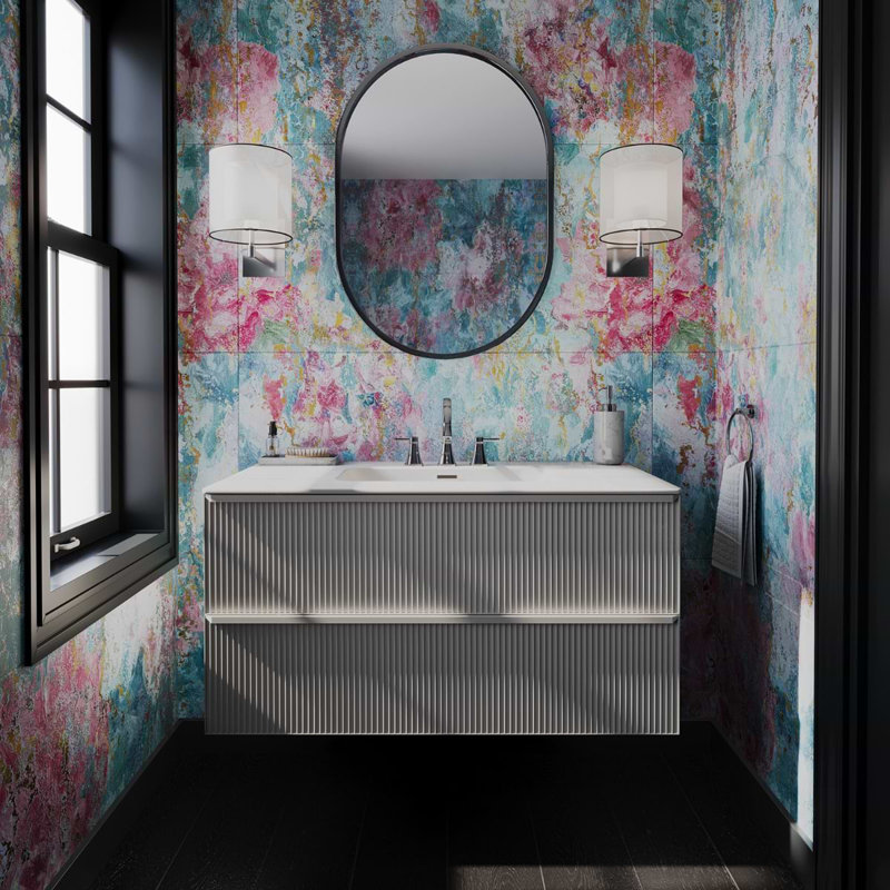 Astor 42" Single Vanity With Integrated White Solid Surfacetop, Pearl, 36"