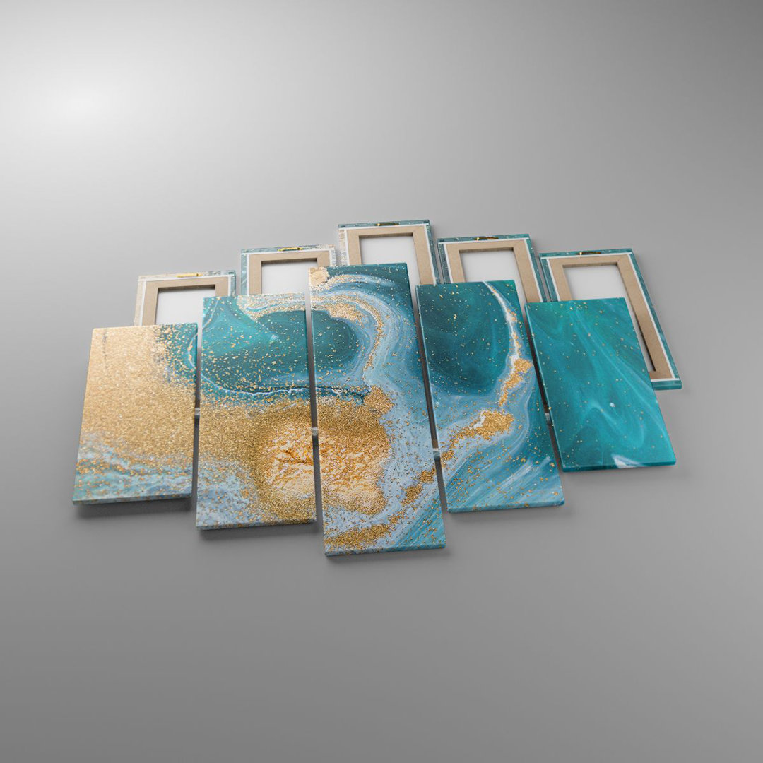 5-tlg. Leinwandbilder-Set Golden Turquoise Background