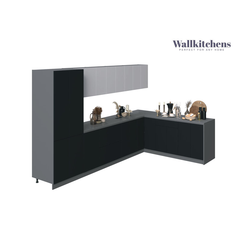 Prestige Black and White Gloss MDF Kitchen Cabinet Set, 11ft Wide