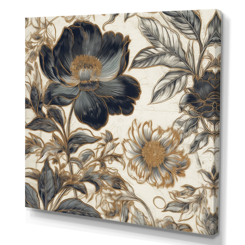 Blue Gold Peony Symphony I, reproduction d'art sur toile, 44" H x 44" W, Toile tendue