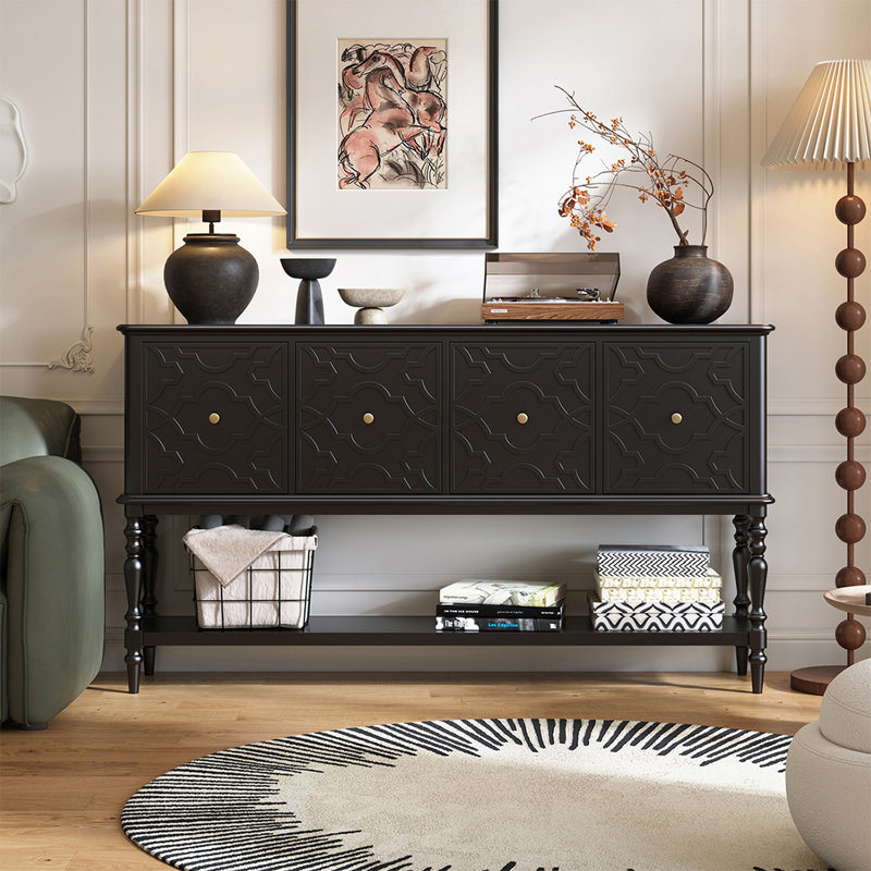 Black Solid Wood Rectangular Console Table, 39.37" H x 68.90" W x 15.75" D