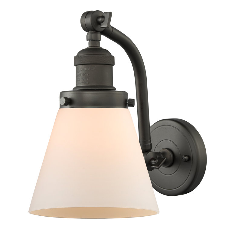 Cone 1 Light Sconce, Oil Rubbed Bronze, Matte White Cased, 6 Watt Vinage LED Bulb