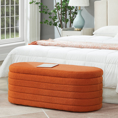 Banc de rangement moderne avec repose-pieds ovale, banc rembourré en tissu avec rangement Teddy