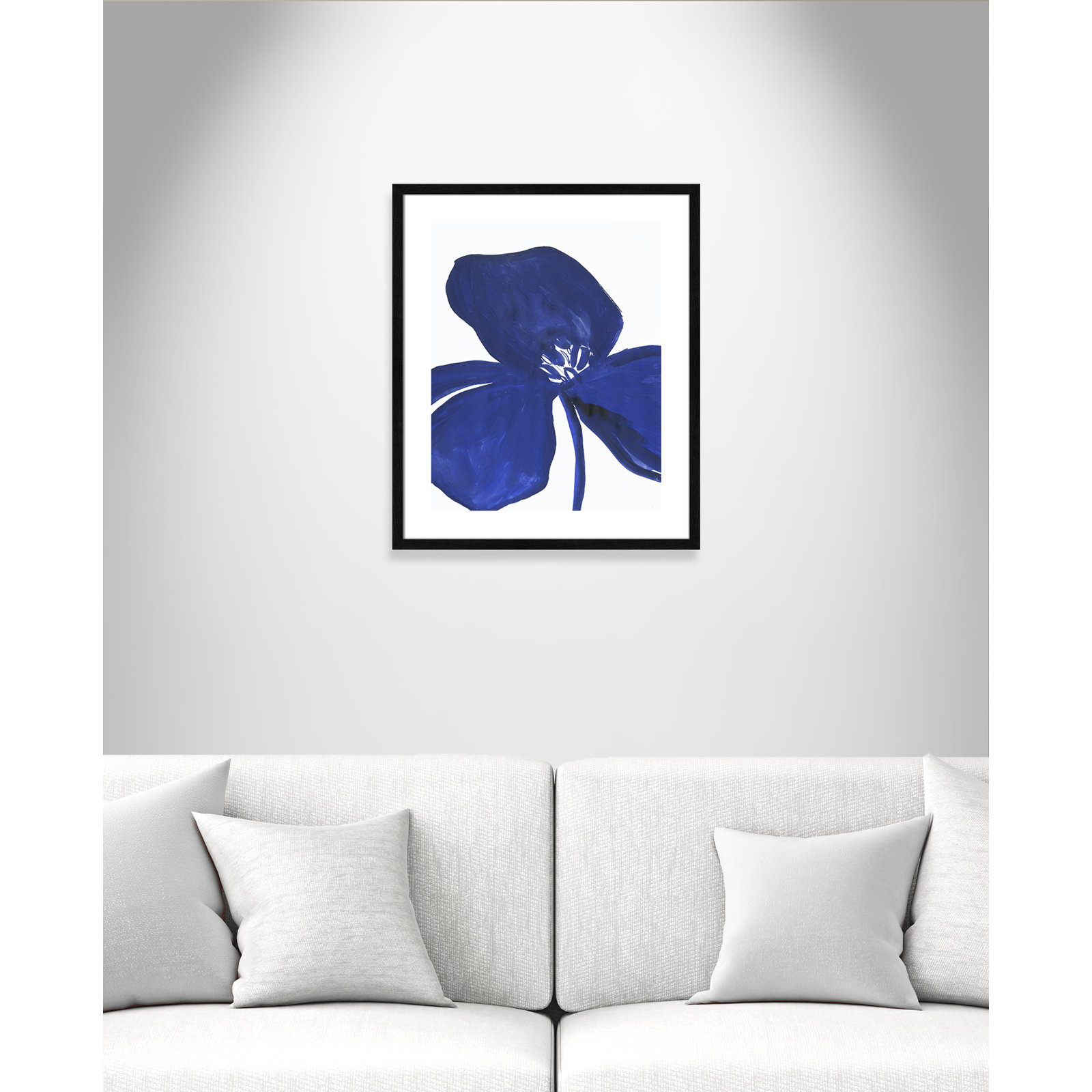 Clarisse "Indigo Petal II" Painting, 25.5" H x 21.5" W x 0.75" D, Black Framed Paper