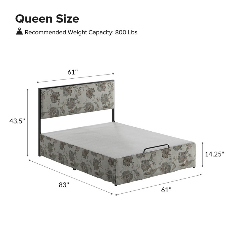 Neilius Upholstered Platform Bed with Washable Slipcover, Queen, Pattern Jacobean