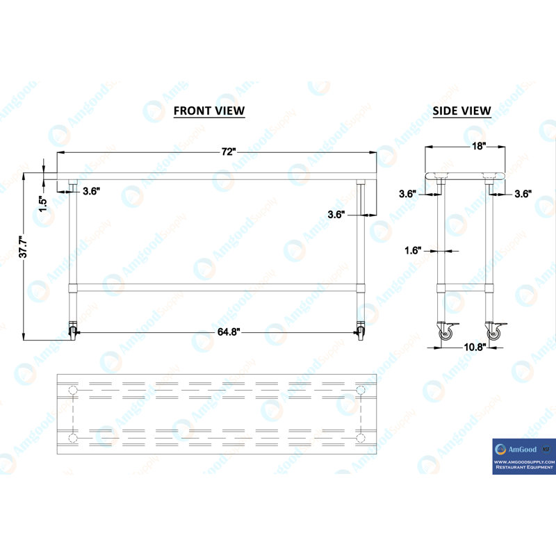72" Stainless Steel Work Table with Galvanized Undershelf and Casters