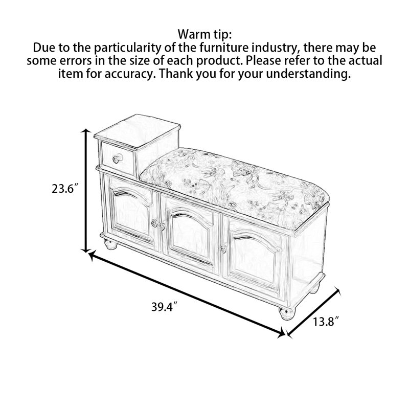 Solid Rubberwood Shoe Cabinet with Seating, 23.62" H x 39.37" W x 13.78" D