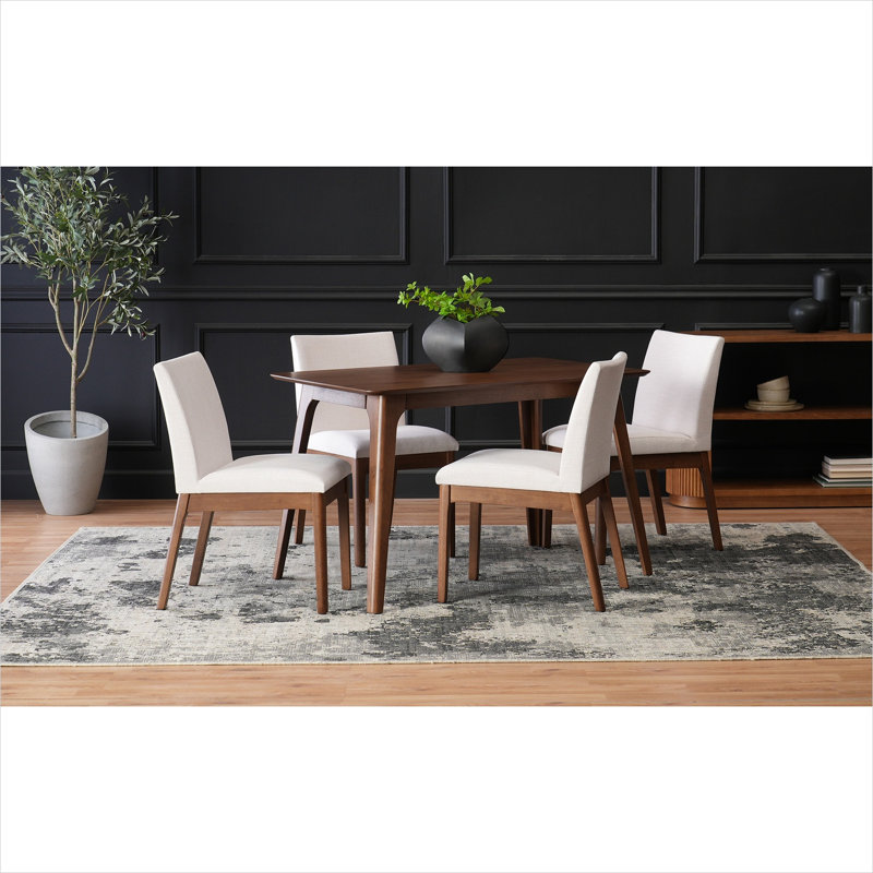 Ensemble de salle à manger 5 pièces Mid-Century avec table rectangulaire et 4 chaises rembourrées, brun riche et beige