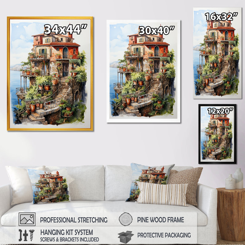 «Italian Village Charm I», art mural Italie, Cadre simple blanc, H 32 po x l 24 po x P 1 po