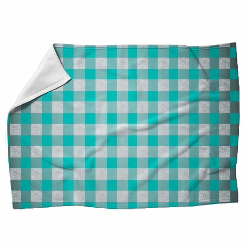 Machine Printed Throw Blanket, Twin, Gingham, Silver/Green