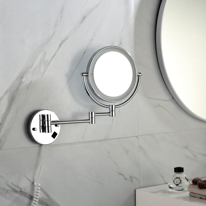 Miroir de coiffeuse à maquillage grossissant de 8 pouces à DEL, fixé au mur avec 12 rallonges, finition, grossissement 1X / 3X, rotatif à 360 degrés, miroir de rasage à bouton imperméable, montage, rotation, pour pilote