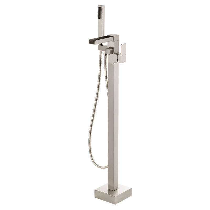 Single Handle Floor Mounted Clawfoot Tub Faucet with Handled Shower, Nickel brossé