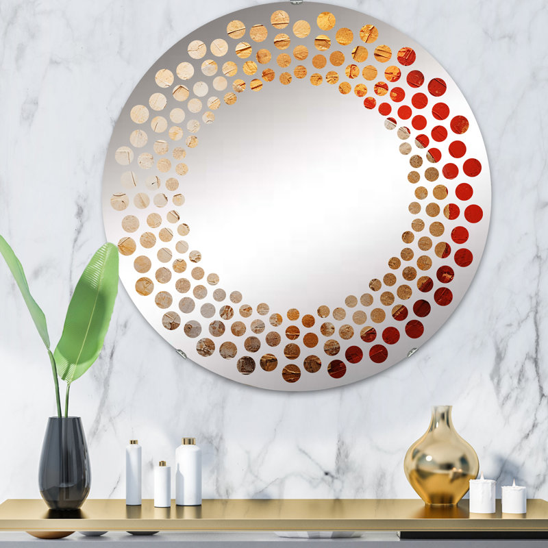 Polka Dot Wall Mirror-Round, 31.4" x 31.4", Beige rouge spirale poteries
