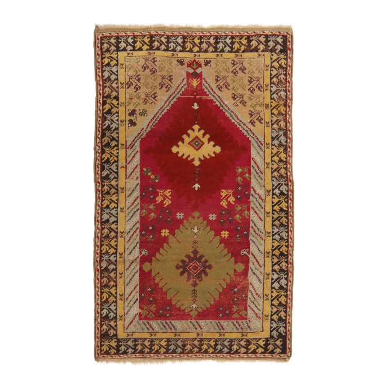 One-of-a-Kind 3'3" X 5'7" Before 1900 Wool Area Rug in