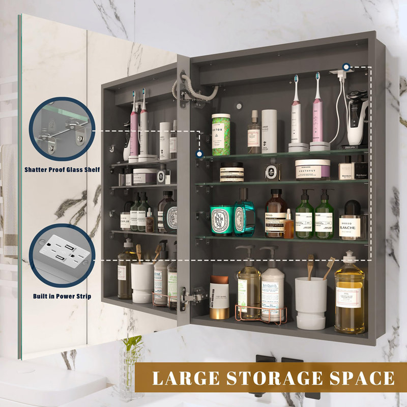 Armoire à pharmacie murale à DEL avec rangement pour salle de bain