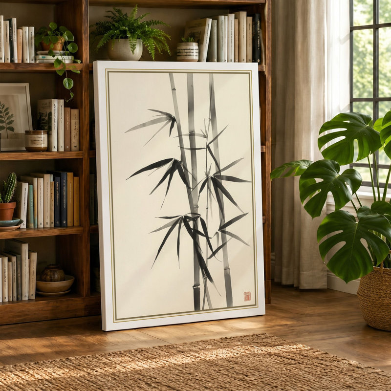 Bamboo in Ink Japandi - Wrapped Canvas, Black Border, 30x20 - 76.2 x 50.8 cm