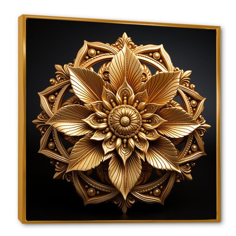 Mandala doré cercles dorés II - Boho Mandala, Cadre flottant doré, H 36 po x l 36 po x P 1,5 po