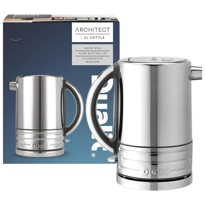 Dualit 2300W 1.5L Architect Kettle, Polished Steel/Grey
