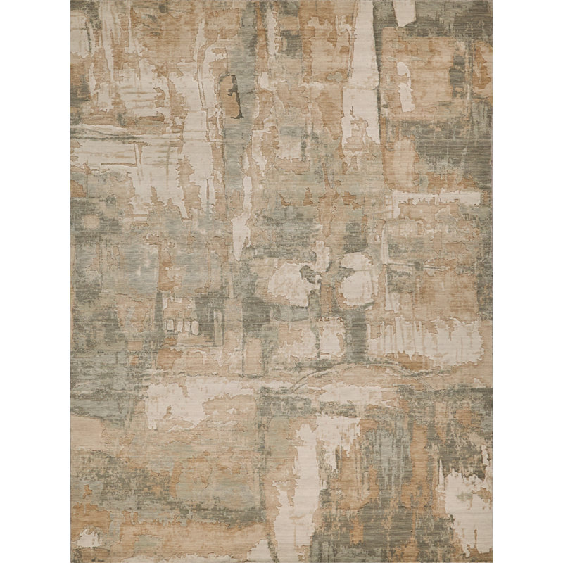 Infinity Handmade Wool/Nylon In Silver/Beige Area Rug, Rectangle 12' x 15'