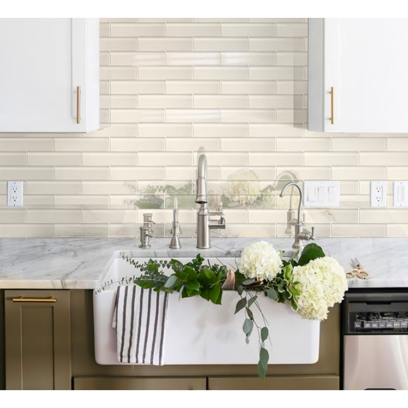 2X8 Subway Glass Mosaic Tile, White
