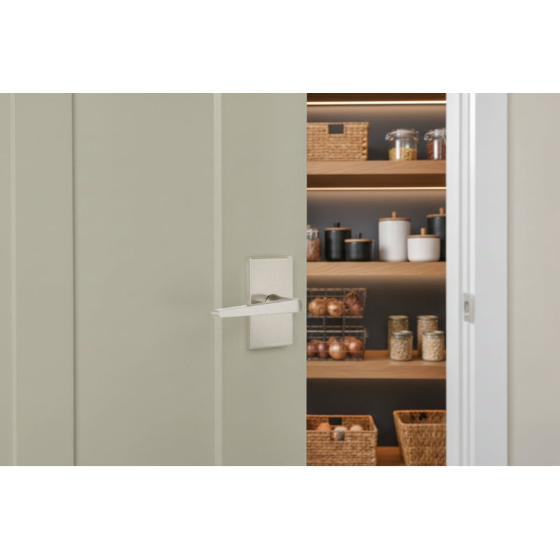 Poignée de porte avec rosette transitionnelle Philtower, Nickel satiné, Fausse poignée simple