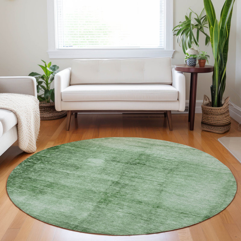 Machine Washable Indoor/Outdoor Xhevrie Green Rug, Round 8'