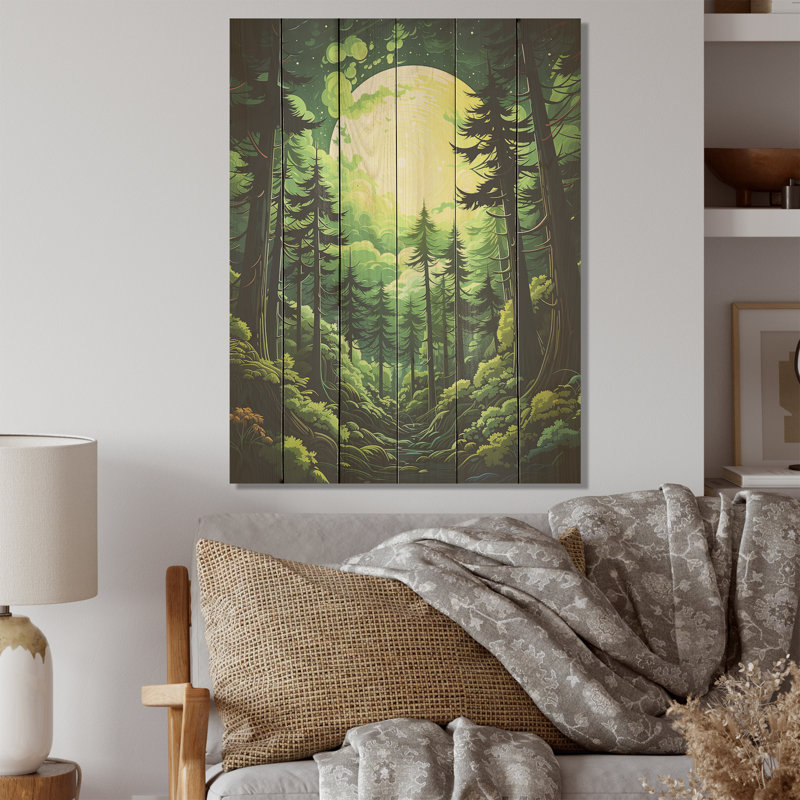 «Neon Green», séquoia, forêt - arbre, séquoia, panneau de bois sur bois de pin naturel, H 32 po x l 24 po