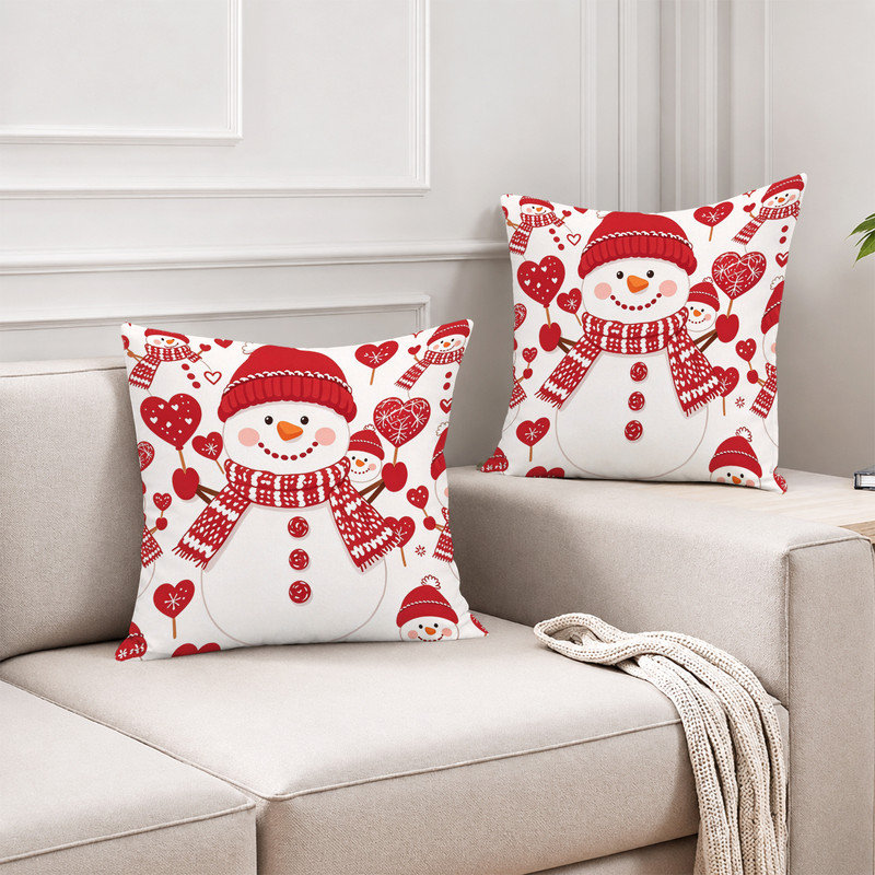 Housses de coussin décoratives en microfibre JYK Soft, Bonhomme de neige rouge et blanc