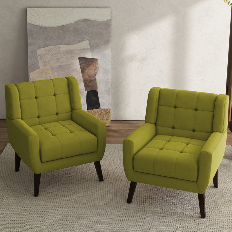 Jaqueze Upholstered Polyester Tufted Square Arm Accent chair, Green Polyester