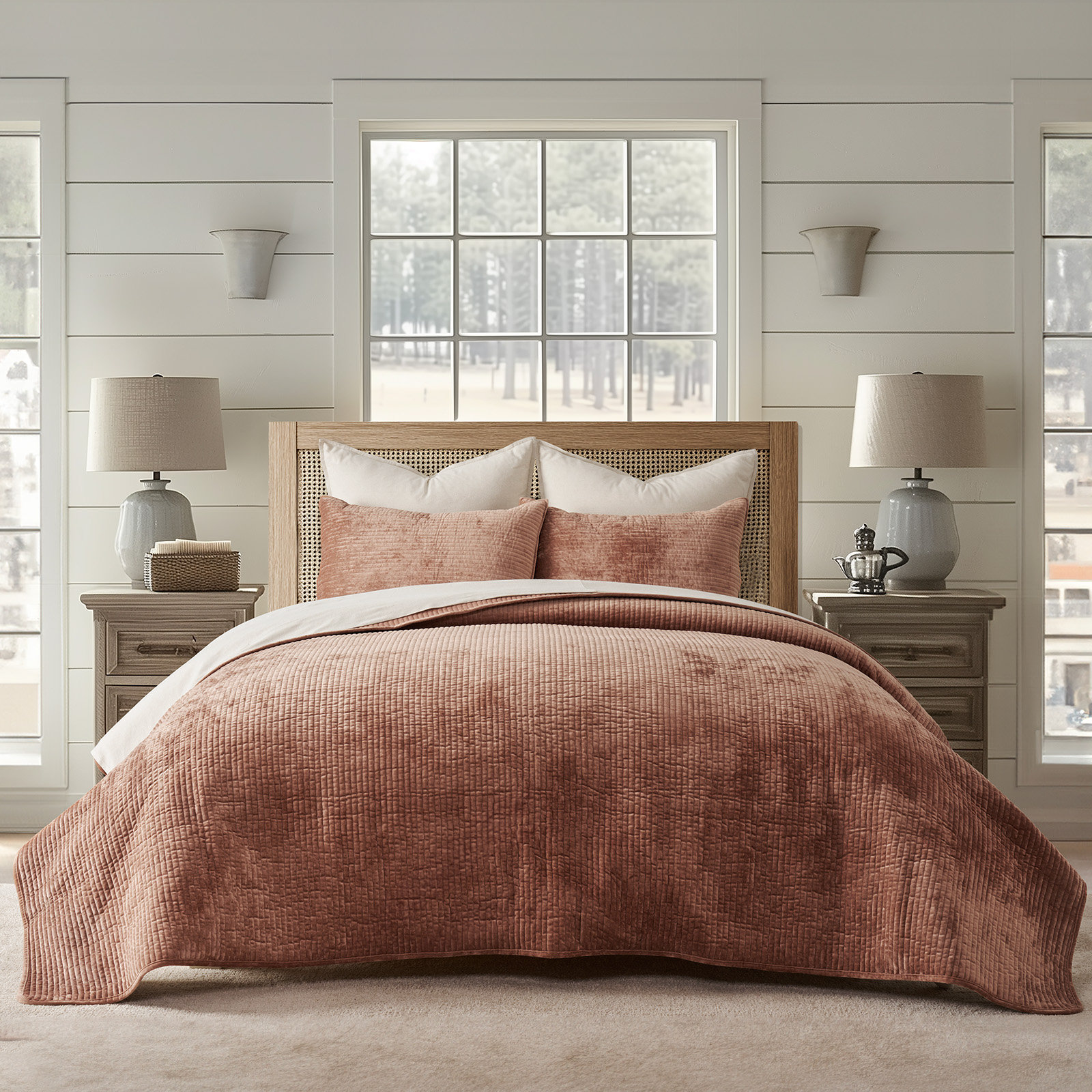 Velvet Quilt Set, Queen, Terracotta Clay