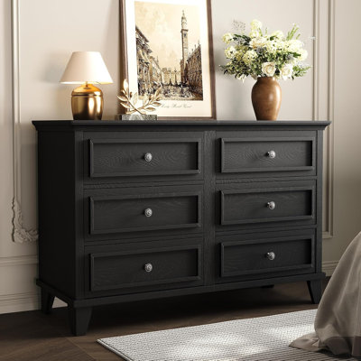 Modern 6-Drawer Wood Dresser, Wide Storage Chest with Metal Handles for Bedroom, Hallway, Entryway, Home Office. by Ebern Designs