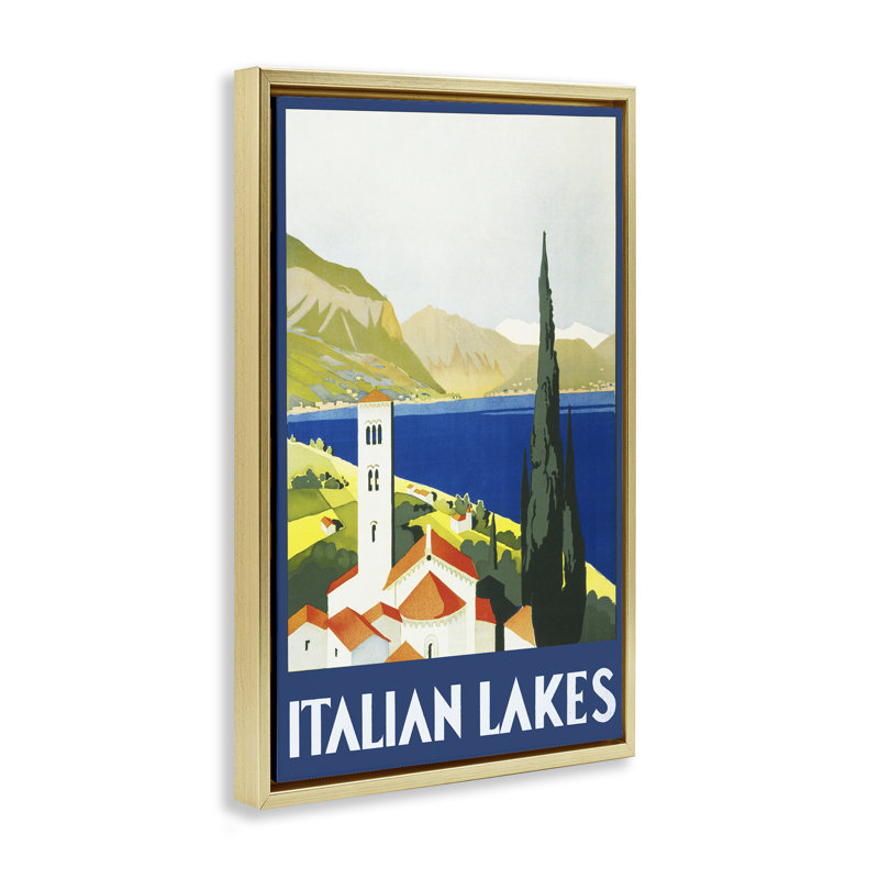 Cadre flottant italien Italian Lakes, par PIDDIX, H 31 po x l 21 po, Cadre flottant métallique doré