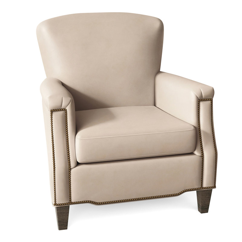 Vincent Armchair, French Natural, Aline Light Gray Stonewash Genuine Leather, Cobblestone