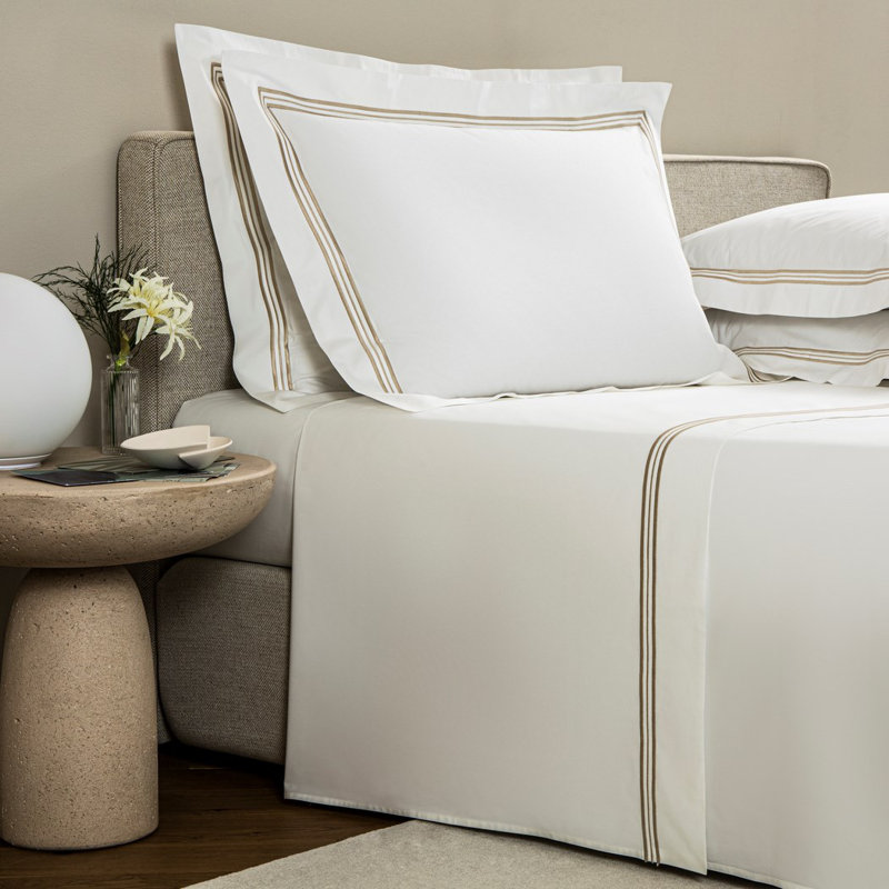 Triplo Bourdon Pillow Sham, Standard, White/Savage Beige
