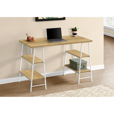 Bureau contemporain avec rangement pour ordinateur portable et structure en métal avec plateau en stratifié naturel pour bureau à domicile