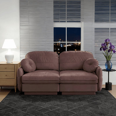 Chenille Cloud Pattern Loveseat with Round Cushions – Deep Seat Sofa, Quilted Back Cushions, Recessed Base Legs, Double-Layer Frame, Ergonomic Design, Easy to Assemble, Living Room Sofa