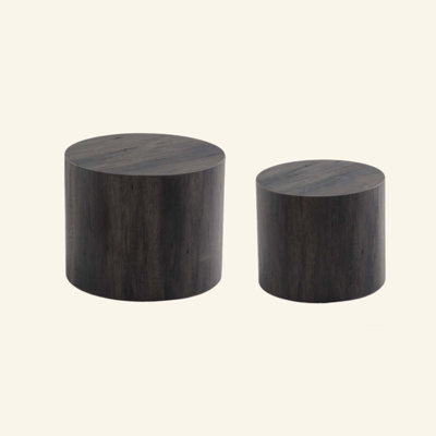 Nesting Coffee Table Set of 2 Round Wooden Coffee Tables Circle Modern Table for Small Space Living Room Bedroom Accent End Side Table