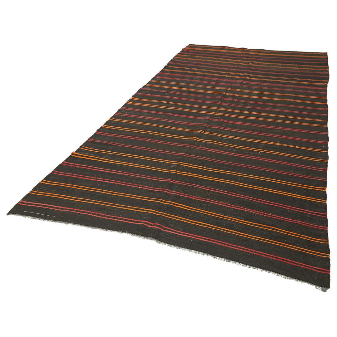 Striped Kilim Brown Striped Wool Handmade Area Rug