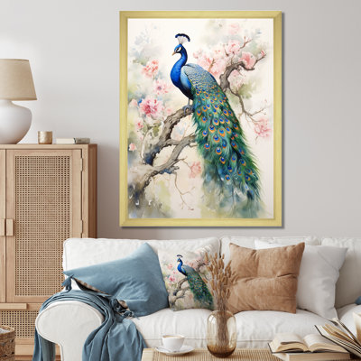 Badrulla Blue Ink Wash Peacock I - Peacock Canvas Art