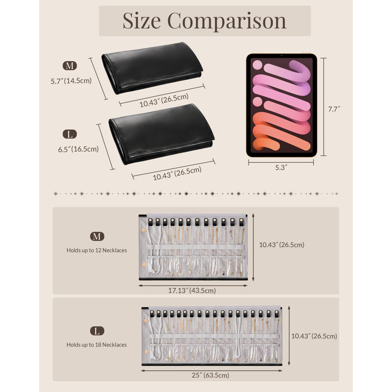 Organisateur de voyage pour colliers, étui à bijoux pliable anti-nœuds enroulable, extérieur en PU, doublure en velours, gain de place pour chaînes et bracelets, cadeau pour femme