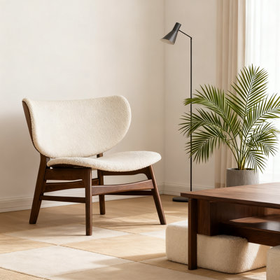 Modern Mid-Century Accent Chair With Wingback Walnut/Beige