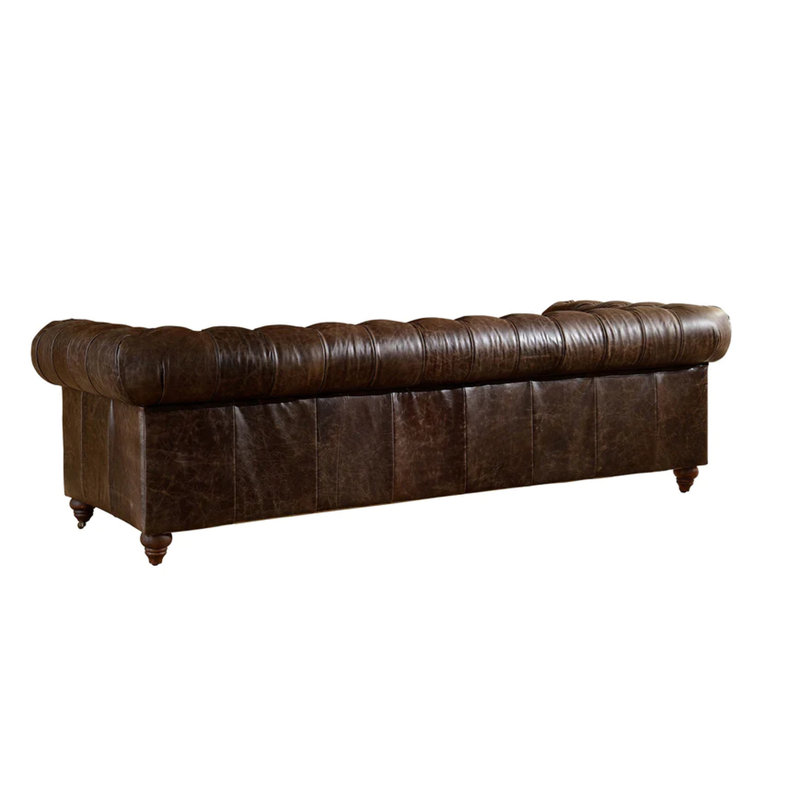 Jarique Upholstered 95'' Sofa, Dark Brown Genuine Leather