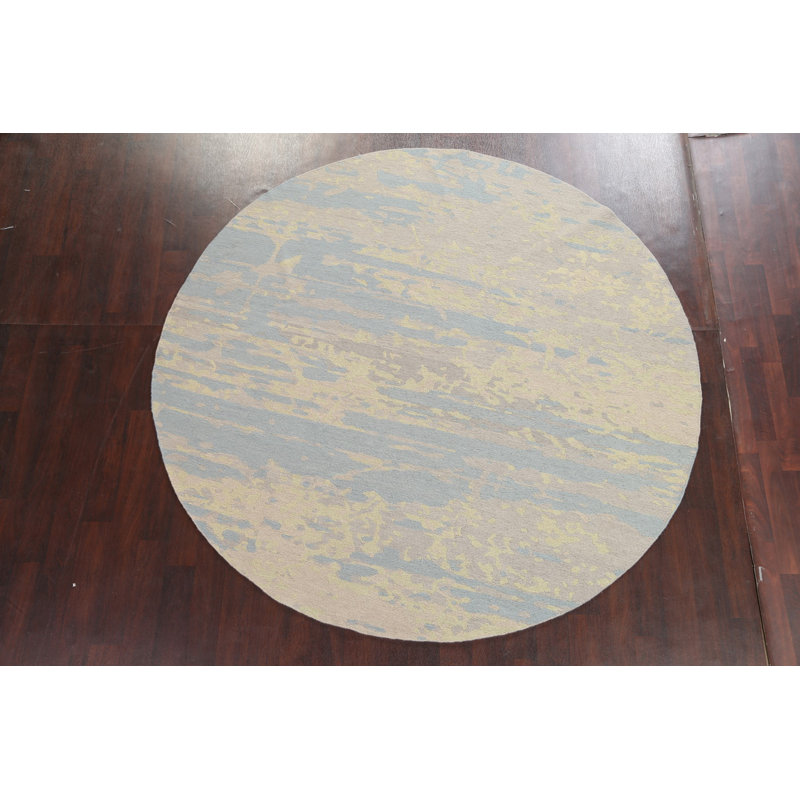 Tapis moderne rond en laine noué à la main de conception unique 8 pi One-of-a-Kind