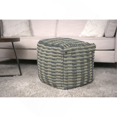 Walle Fabric Square Pouf, Blue And Teal